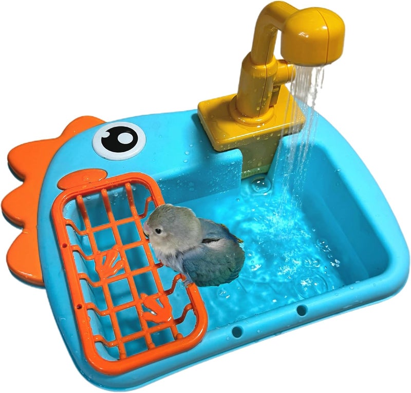 PRFOKEY Bird Bathing Tub with Automatic Watering Faucet - Parrot Shower Box for Cockatiels, Budgies, Lovebirds & Conures - Cage Mountable Accessory to Promote Natural Bathing - Image 1